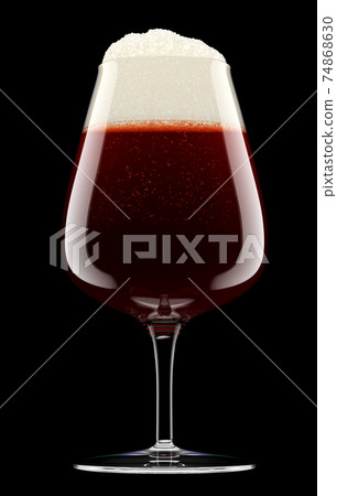 Frosty glass of fresh stout beer with bubble froth isolated on black background. Frosty glass of fresh stout beer with bubble froth isolated on black background. 74868630
