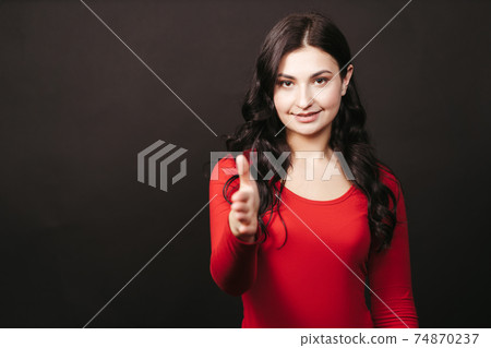 Woman stretching hand proposing partnership 74870237