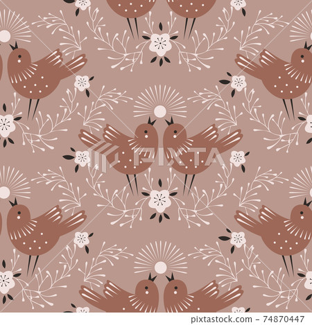 Seamless pattern with birds and flowers Seamless pattern with birds and flowers 74870447
