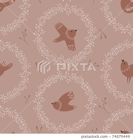 Vintage seamless pattern with birds and nests Vintage seamless pattern with birds and nests 74870449