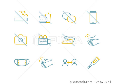 禮儀圖標集預防措施禁止電影院音樂廳大廳禁止拍攝禁止吸煙禁止飲食 74870761