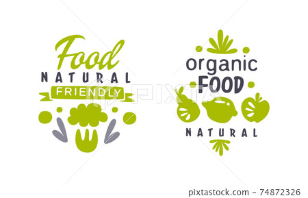 Natural Organic Food Logo Templates Design, Fresh Products, Healthy Life, Vegan Food Vector Illustration 74872326