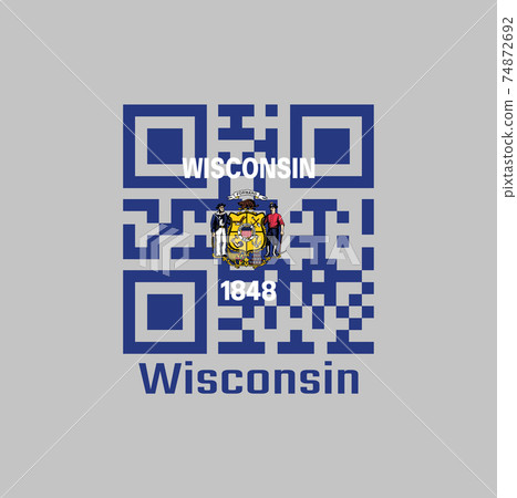 QR code set the color of Wisconsin flag. The states of America. text: Wisconsin. QR code set the color of Wisconsin flag. The states of America. text: Wisconsin. 74872692