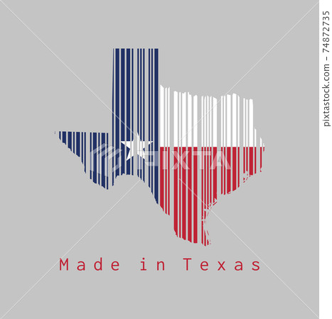 Barcode set the shape to Texas map outline and the color of Texas flag on grey background Barcode set the shape to Texas map outline and the color of Texas flag on grey background 74872735