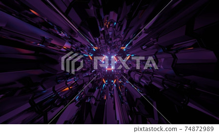 Futuristic cyberspace with purple walls in 3D illustration 74872989
