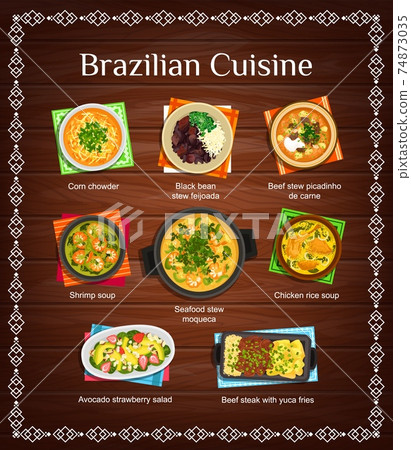 Brazilian cuisine vector menu with meals of Brazil 74873035