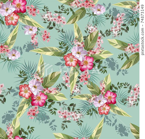 Flower seamless pattern on green background - Stock Illustration ...