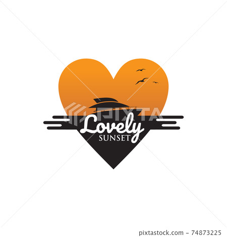 Lovely sunset logo with sailing yacht design 74873225