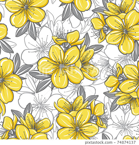 Seamless pattern with yellow spring blossom-插圖素材 [74874137] - PIXTA圖庫