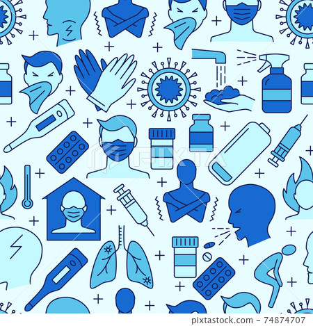 Coronavirus pandemic seamless pattern in line... - Stock Illustration ...