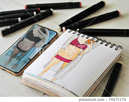 close-up of Photo to Sketch of woman in lingerie close-up of Photo to Sketch of woman in lingerie 74875179