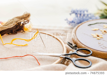 Embroidery frame, embroidery needle and thread 74875393