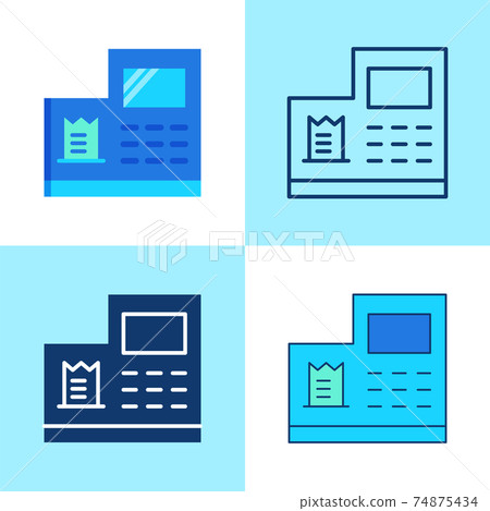 Cash register icon set in flat and line style Cash register icon set in flat and line style 74875434
