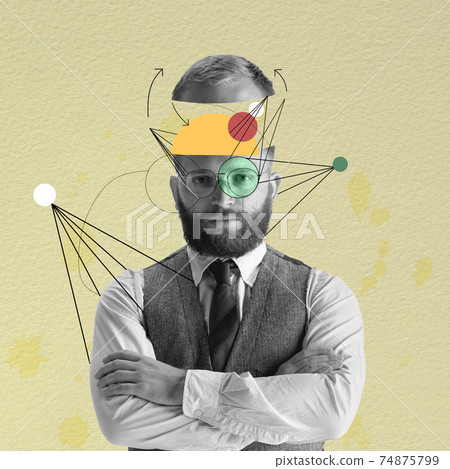 Contemporary art collage. Young business man looking at camera. 74875799