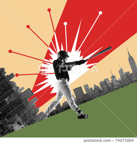 Young american baseball player playing isolated on bright background. Young american baseball player playing isolated on bright background. 74875804