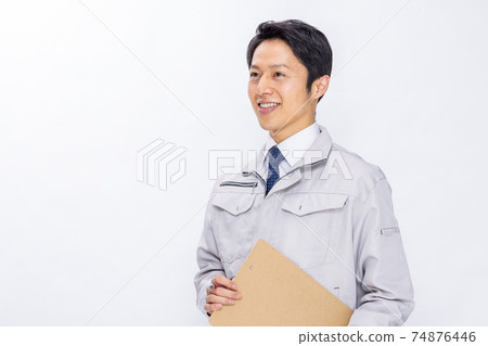 Worker male white background 74876446