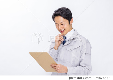 Worker male white background 74876448