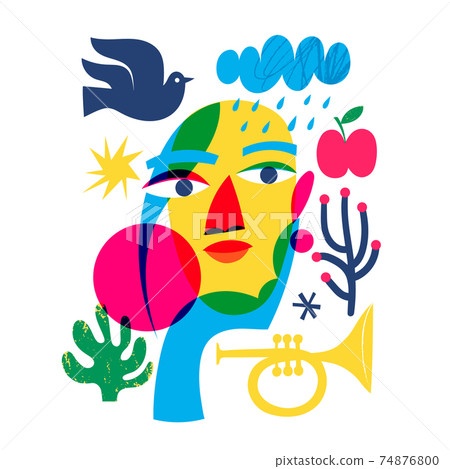 Abstract modern style line art woman portrait design. Abstract modern style line art woman portrait design. 74876800