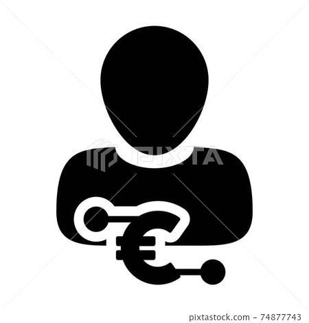 Wallet icon vector digital euro currency with male user person profile avatar for digital transaction in a glyph pictogram illustration 74877743