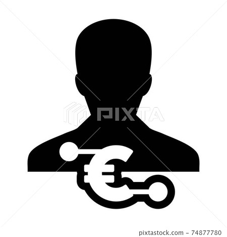 Digital currency icon vector euro money symbol with male user person profile avatar for digital currency in a glyph pictogram illustration 74877780
