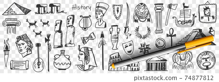 Symbols of history doodle set 74877812