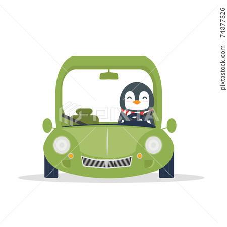 penguin travel with Green car penguin travel with Green car 74877826