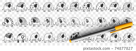 Various elephants animals doodle set Various elephants animals doodle set 74877827
