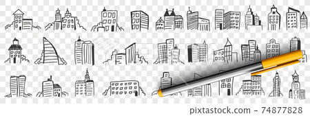 Silhouettes of city skyscrapers doodle set Silhouettes of city skyscrapers doodle set 74877828