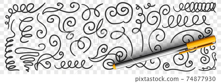 Ornate florid scribbles lines doodle set 74877930