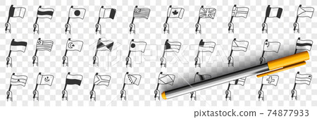 National Flags of countries doodle set National Flags of countries doodle set 74877933