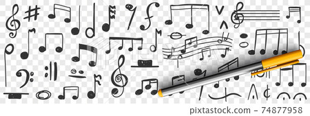 Musical notes drawings doodle set Musical notes drawings doodle set 74877958