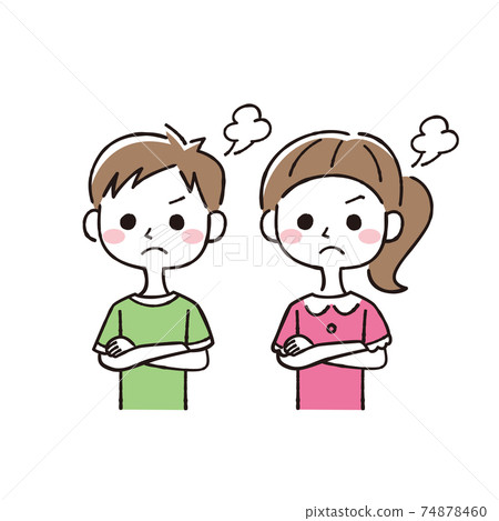 Angry boy and girl person set line art - Stock Illustration [74878460 ...