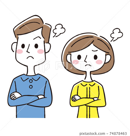 Angry male and female person set line art - Stock Illustration ...