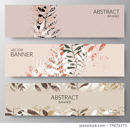 Natural pastel background with colored leaves. Set of banners with textured dots with place for text. Modern flat design for packaging, advertising, congratulations, social networks. Vector Natural pastel background with colored leaves. Set of banners with textured dots with place for text. Modern flat design for packaging, advertising, congratulations, social networks. Vector 74878773