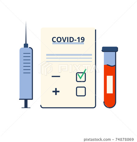 Time of vaccination against covid-19. Virus protection. Checking for antibodies and test result. Isolated concept on white background. Vector Time of vaccination against covid-19. Virus protection. Checking for antibodies and test result. Isolated concept on white background. Vector 74878869