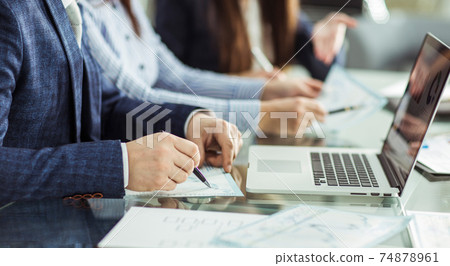 business team is working with financial documents at workplace in the office 74878961