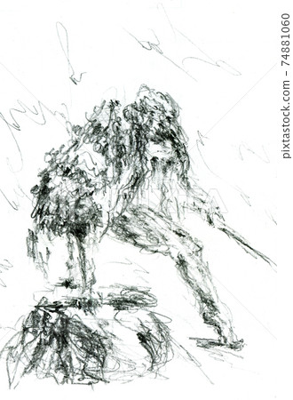 barbarian girl in the ambush drawing sketch 74881060
