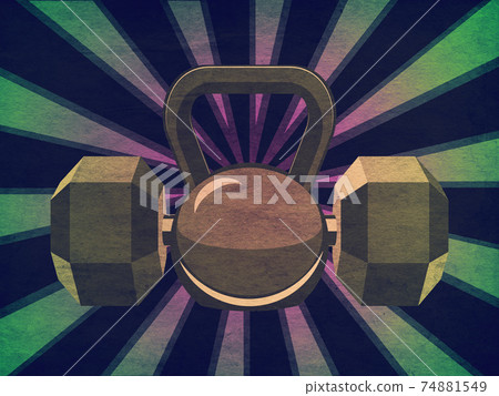 Dumbbells and kettlebell grunge retro design - Stock Illustration ...