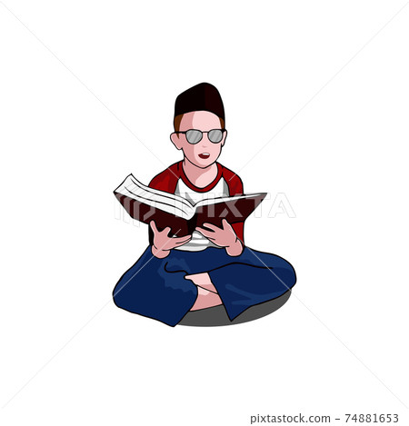 Kid Read Book Wear Cap Illustration Design 74881653