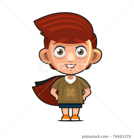 Young Superhero Man. Cartoon Character with Cloak. Vector 74883178