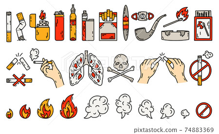 Cigarette smoking vector set of bad habits 74883369
