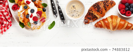 Delicious belgian waffles with summer berries 74883812