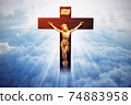 Jesus Christ on sky background with a shining 74883958