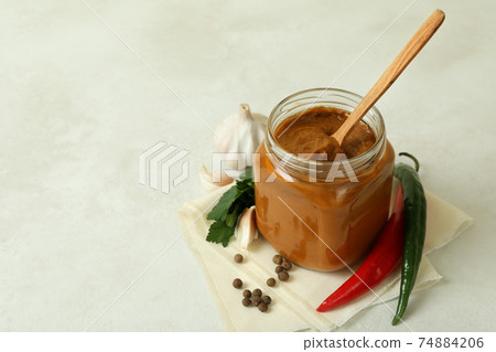 Jar with zucchini caviar Jar with zucchini caviar 74884206