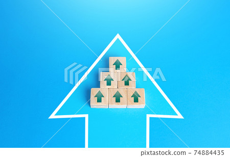 Blocks with unidirectional arrows united in a single move arrow. Directing all efforts and resources to achieve the goal and solve an urgent problem. Mobilization efforts. Consolidation. Organization Blocks with unidirectional arrows united in a single move arrow. Directing all efforts and resources to achieve the goal and solve an urgent problem. Mobilization efforts. Consolidation. Organization 74884435