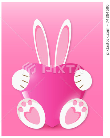 Cute bunny, rabbit with pink heart card. 74884690