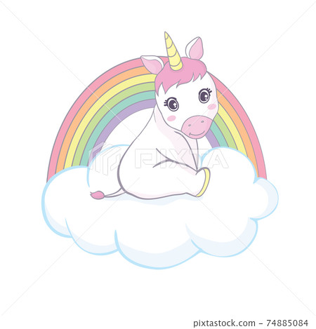 Cute magical unicorn. Print for t-shirt. Romantic hand drawing