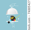 Smartphone presentation of the gift. Stylized as the chef restaurant cloche. 74885427