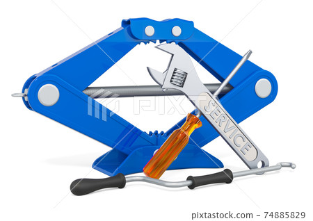 Service and repair of screwjack, 3D rendering 74885829
