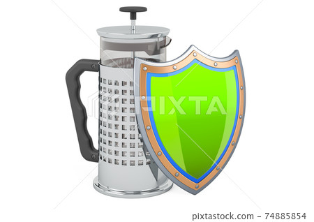 French press, coffee plunger with shield, 3D rendering French press, coffee plunger with shield, 3D rendering 74885854